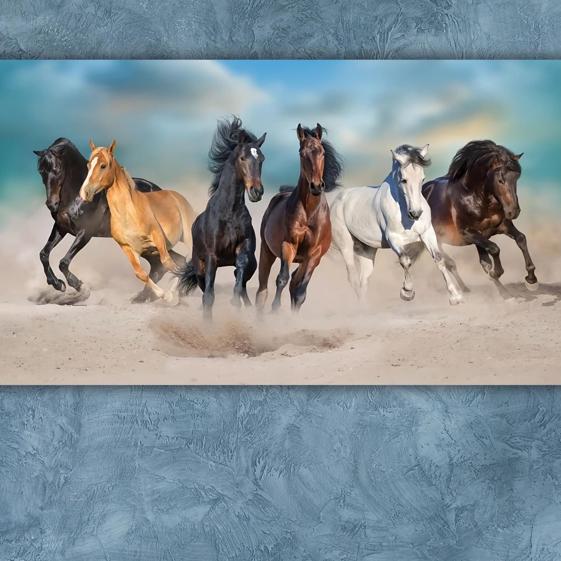 Six Galloping Horses Beach Run Wild Stallions Wildlife Art Poster