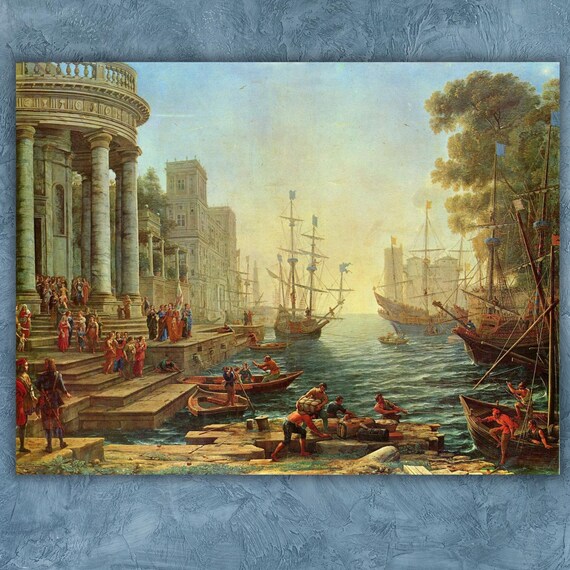 Classical Seaport Tall Ships Golden Sunset Harbor Masterpiece Art Poster