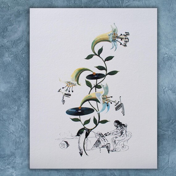 Dali Surreal Floral Music Lily Vinyl Record Fantasy Art Poster