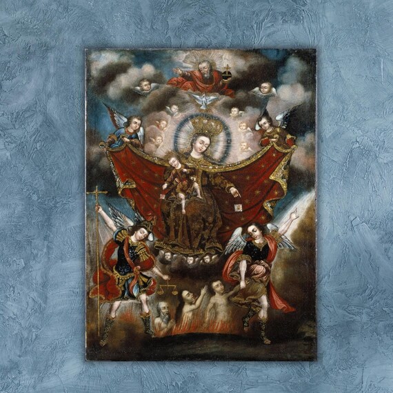 All Souls Day Decoration Our Lady Of Carmel And Holy Souls In Purgatory Catholic Print Religious Home Decor