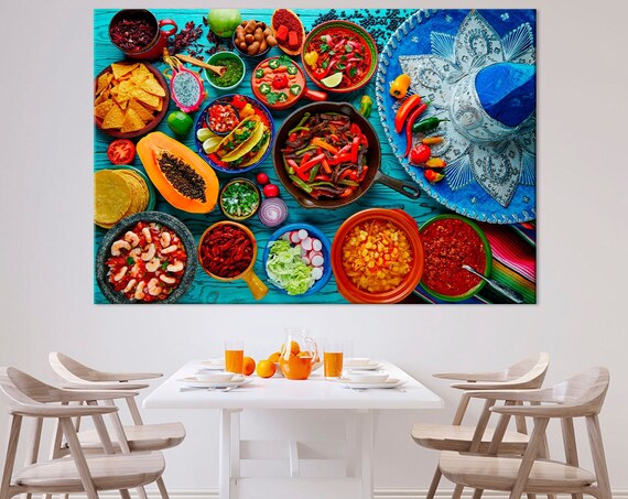Colorful Mexican Food Spread Tacos Fajitas Kitchen Wall Art Poster