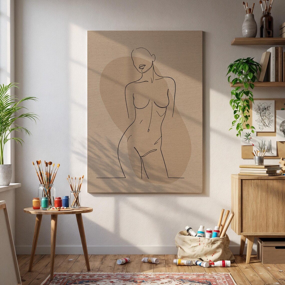 Framed Minimalist Nude Line Art Canvas Modern Abstract Female Silhouette Print Elegant Wall Decor For Bedroom Bathroom Or Studio