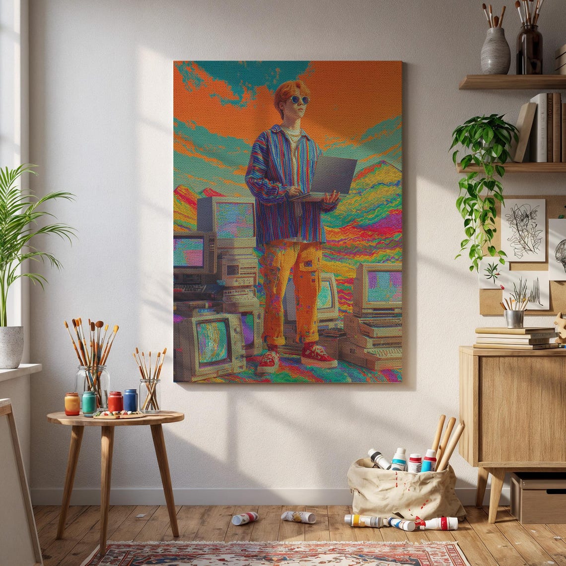 Retro Hacker Vintage Computer Poster 90s Glitch Vaporwave Portrait