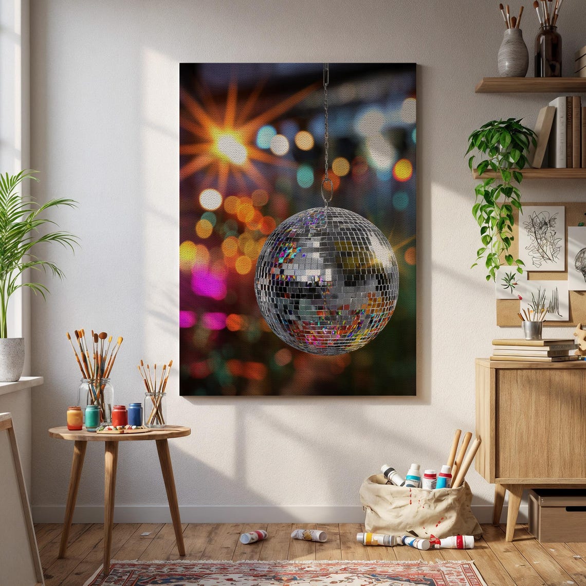 Disco Ball Colorful Bokeh Lights Retro Party Dance Night Poster