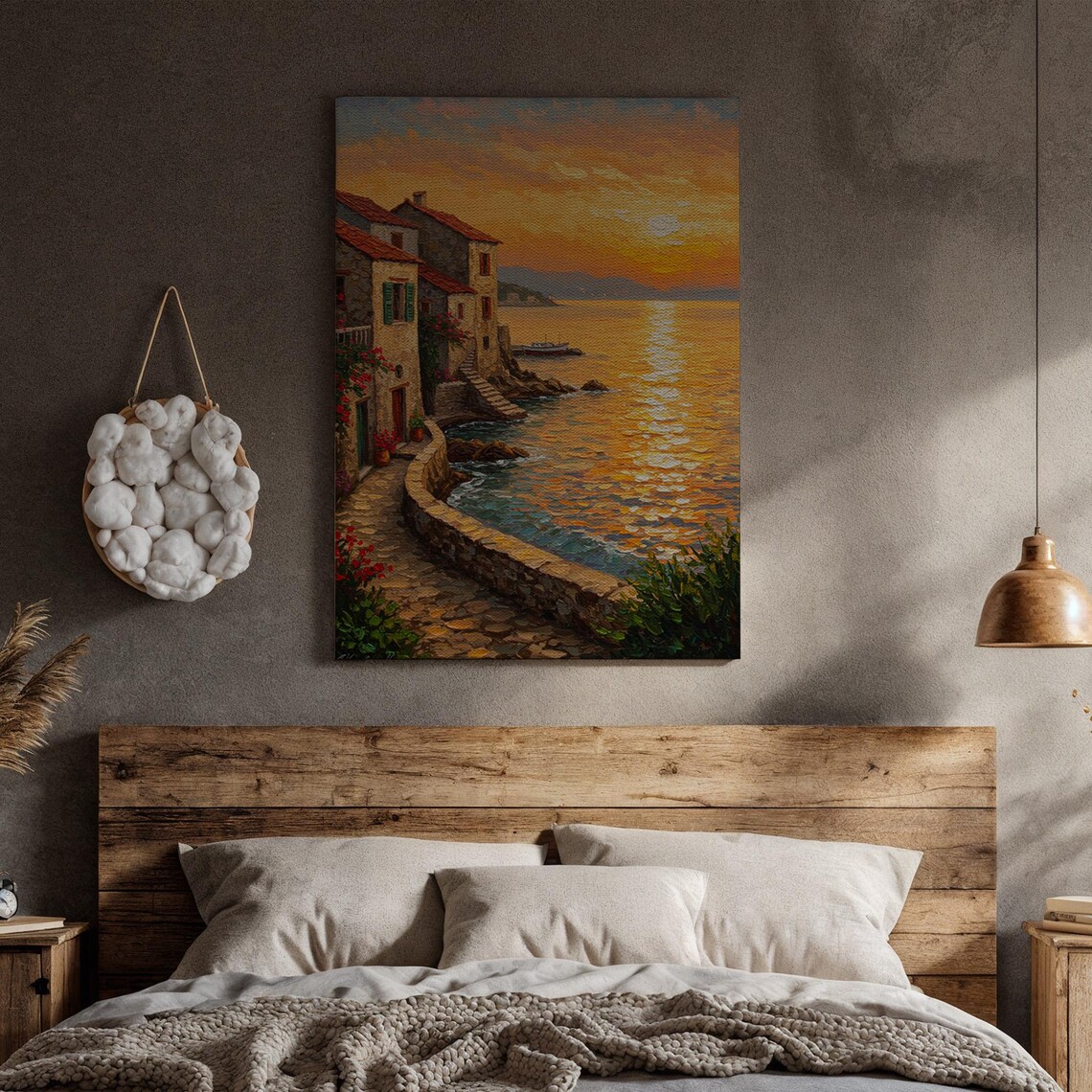 Mediterranean Seaside Village Golden Sunset Stone Houses Poster