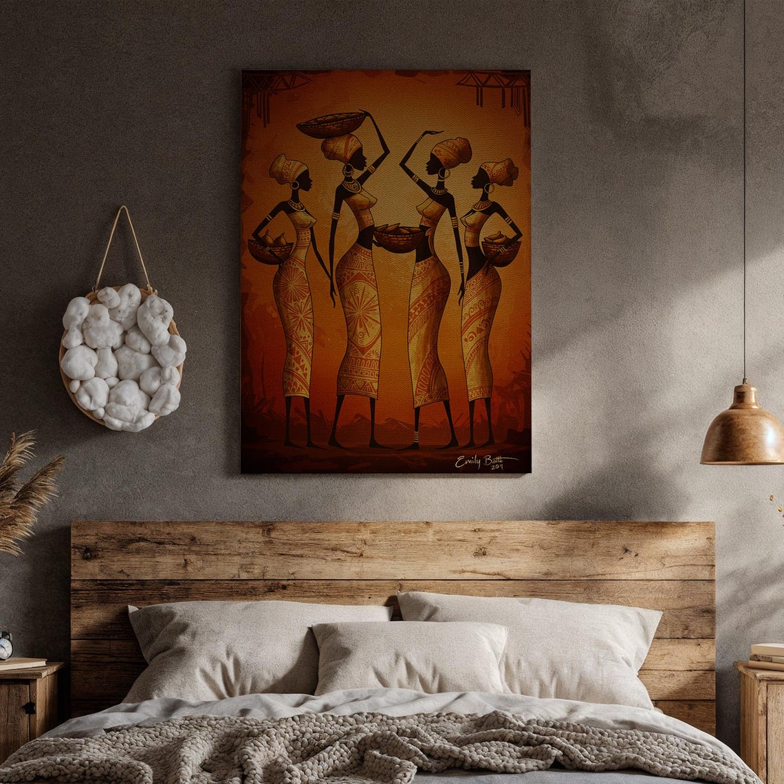 African Women Carrying Baskets Tribal Sunset Silhouette Art Poster