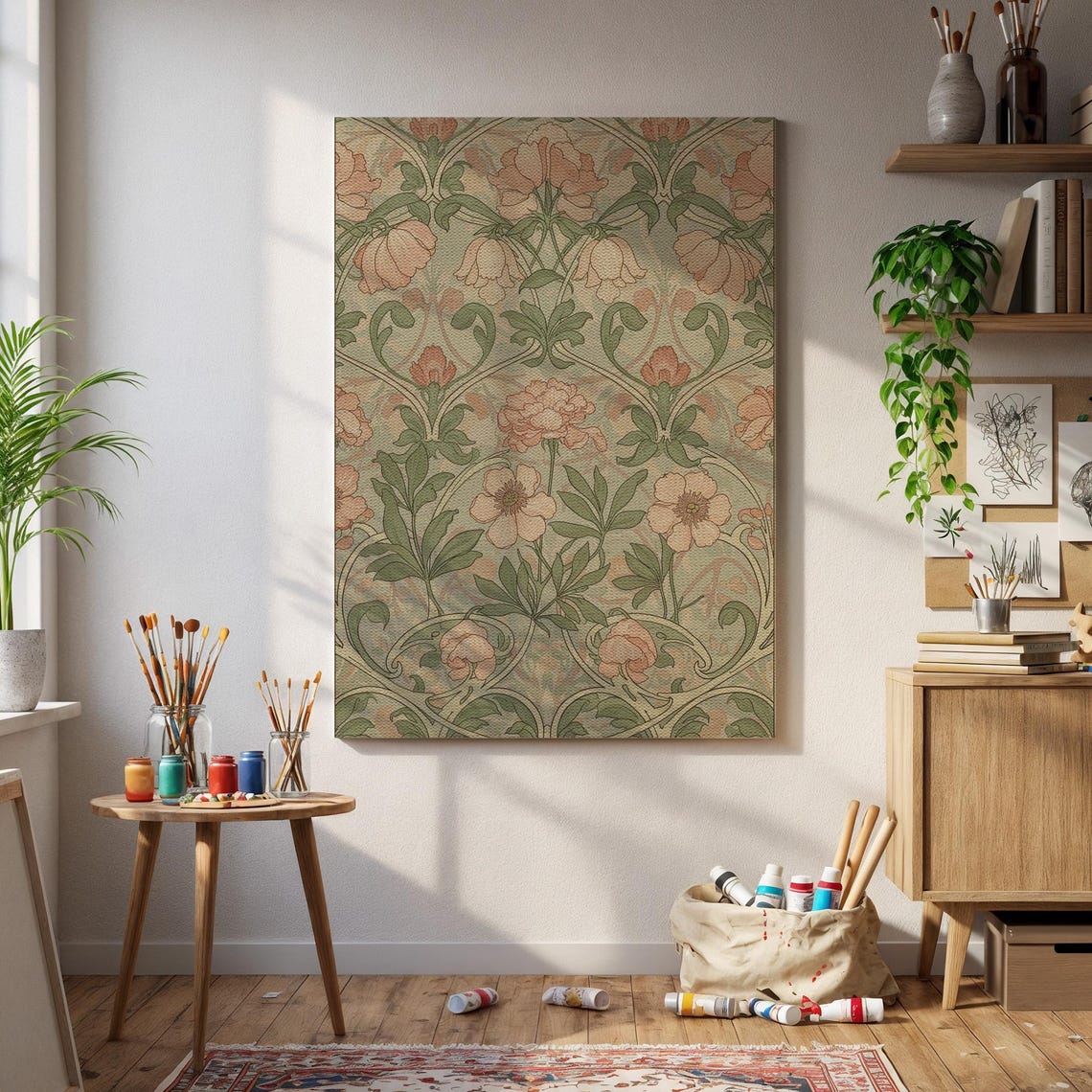 William Morris Style Pink Floral Victorian Pattern Art Poster