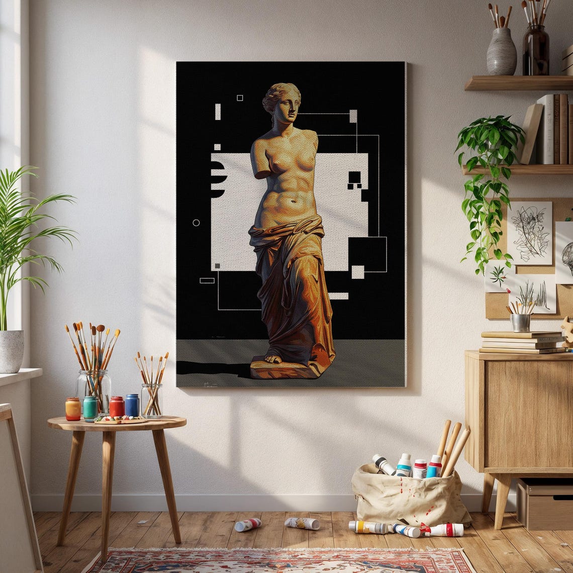 Venus De Milo Statue Modern Black Geometric Minimalist Art Poster
