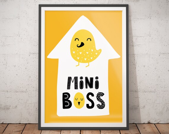 Mini Boss Cute Little Yellow Chick Mustard Nursery Art Poster