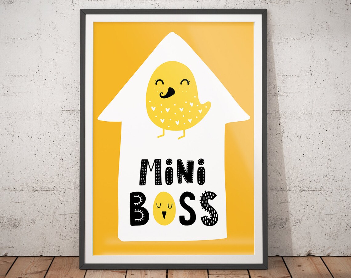 Mini Boss Cute Little Yellow Chick Mustard Nursery Art Poster