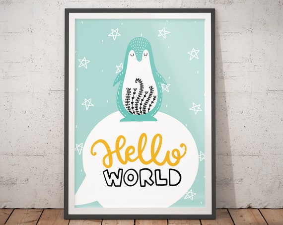 Nursery Decor Hello World Nursery Prints Scandi Print Nursery Nordic Nursery Boys Bedroom Decor Girls Room Decor
