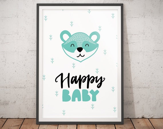 Nursery Decor Happy Baby Nursery Prints Scandi Print Nursery Nordic Nursery Boys Bedroom Decor Girls Room Decor
