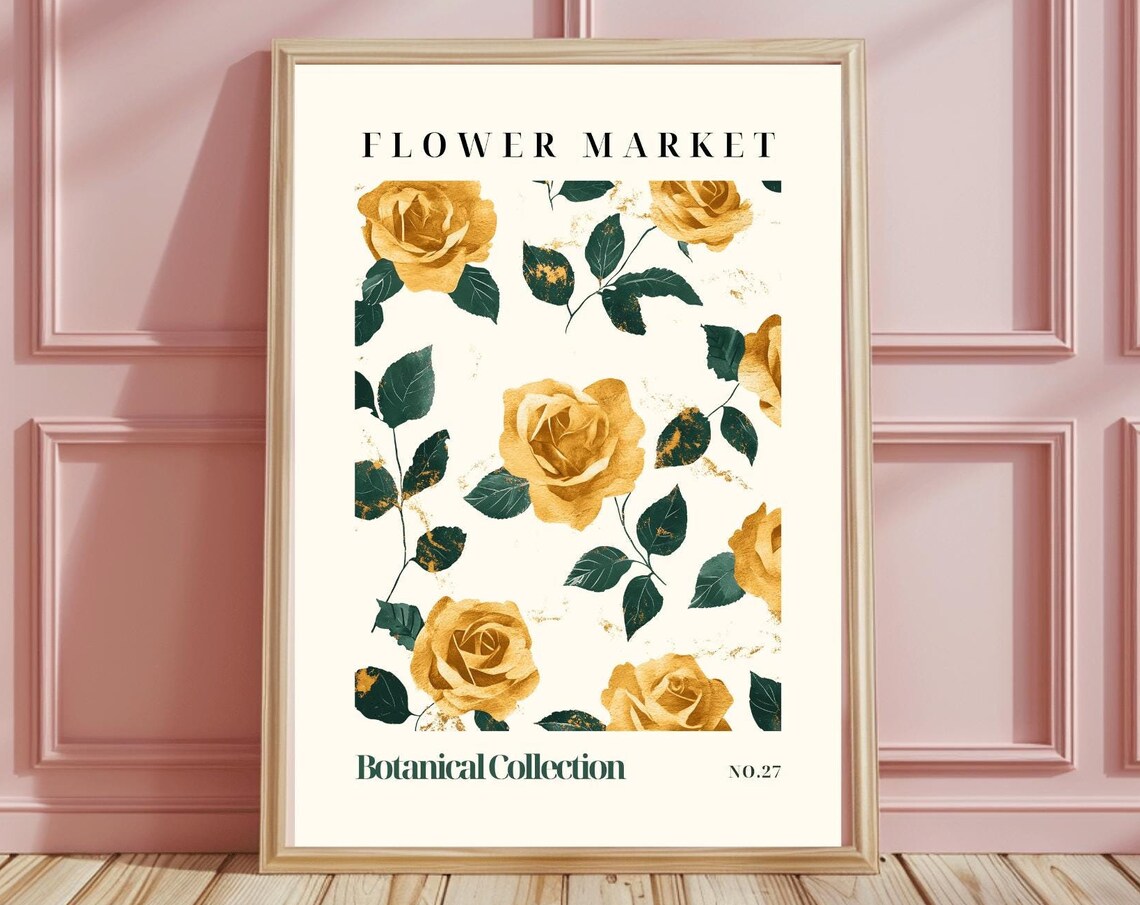 Gold Rose Flower Market Watercolor Botanical Collection No 27 Poster