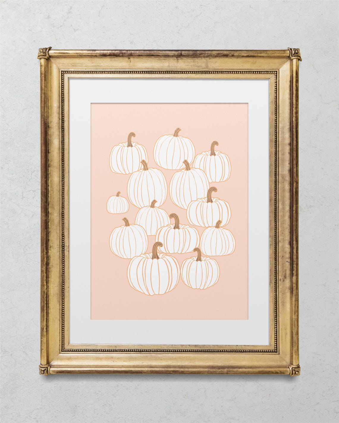 White Pumpkins Line Art On Blush Pink Fall Autumn Season Print