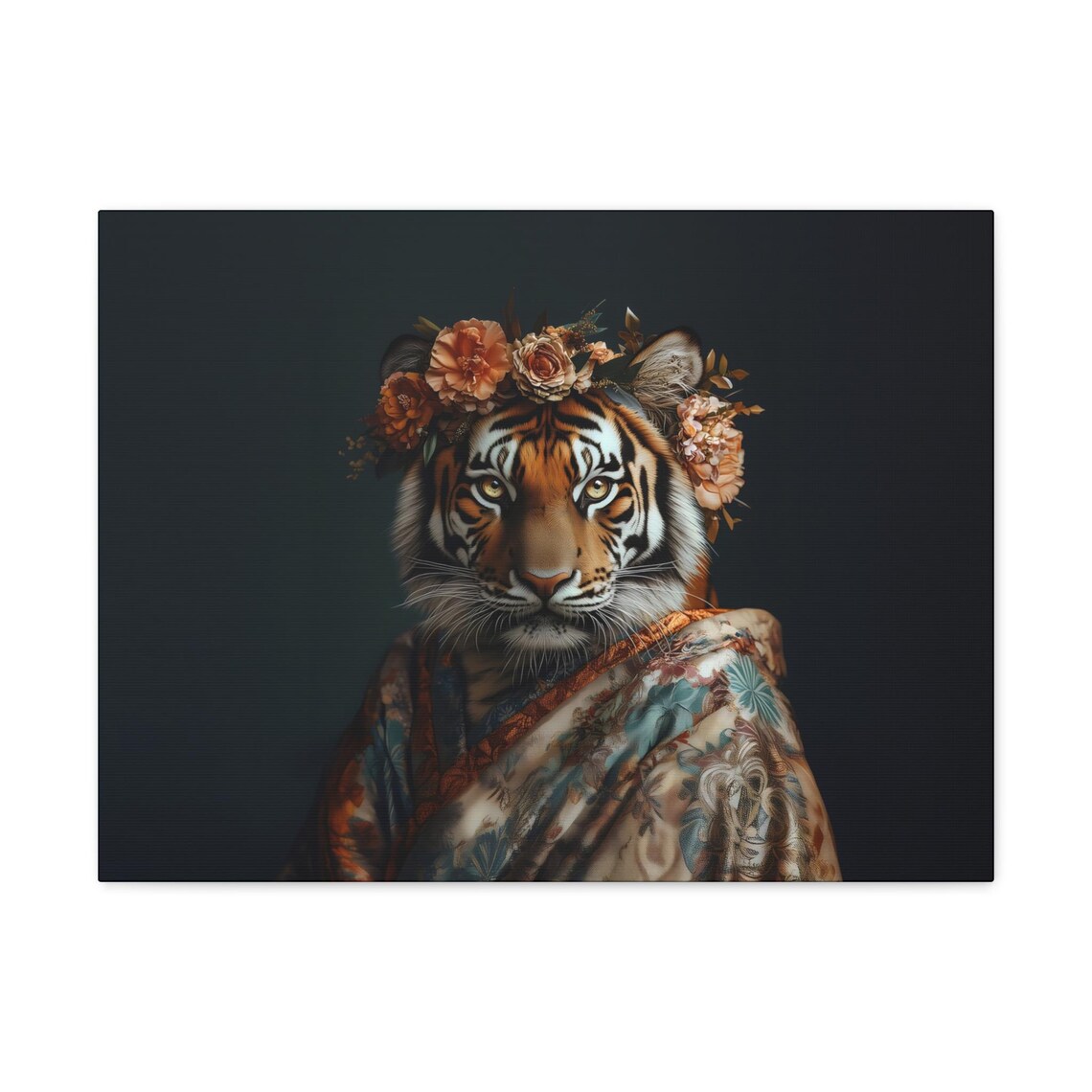 Tiger Wearing Floral Crown And Kimono Robe Regal Animal Portrait Poster - Image 3