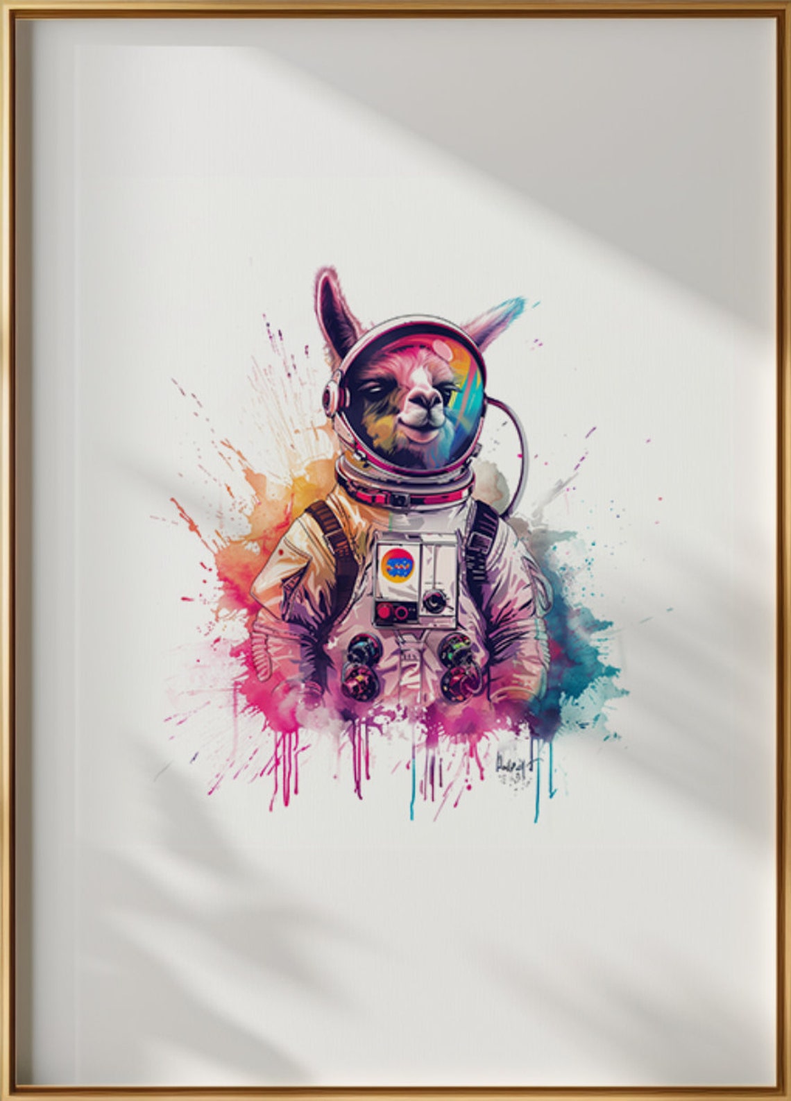 Cheerful Llama Astronaut Watercolor Space Helmet Animal Art Poster - Image 3