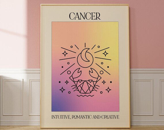 Cancer Zodiac Sign Gradient Moon Crab Pastel Astrology Poster