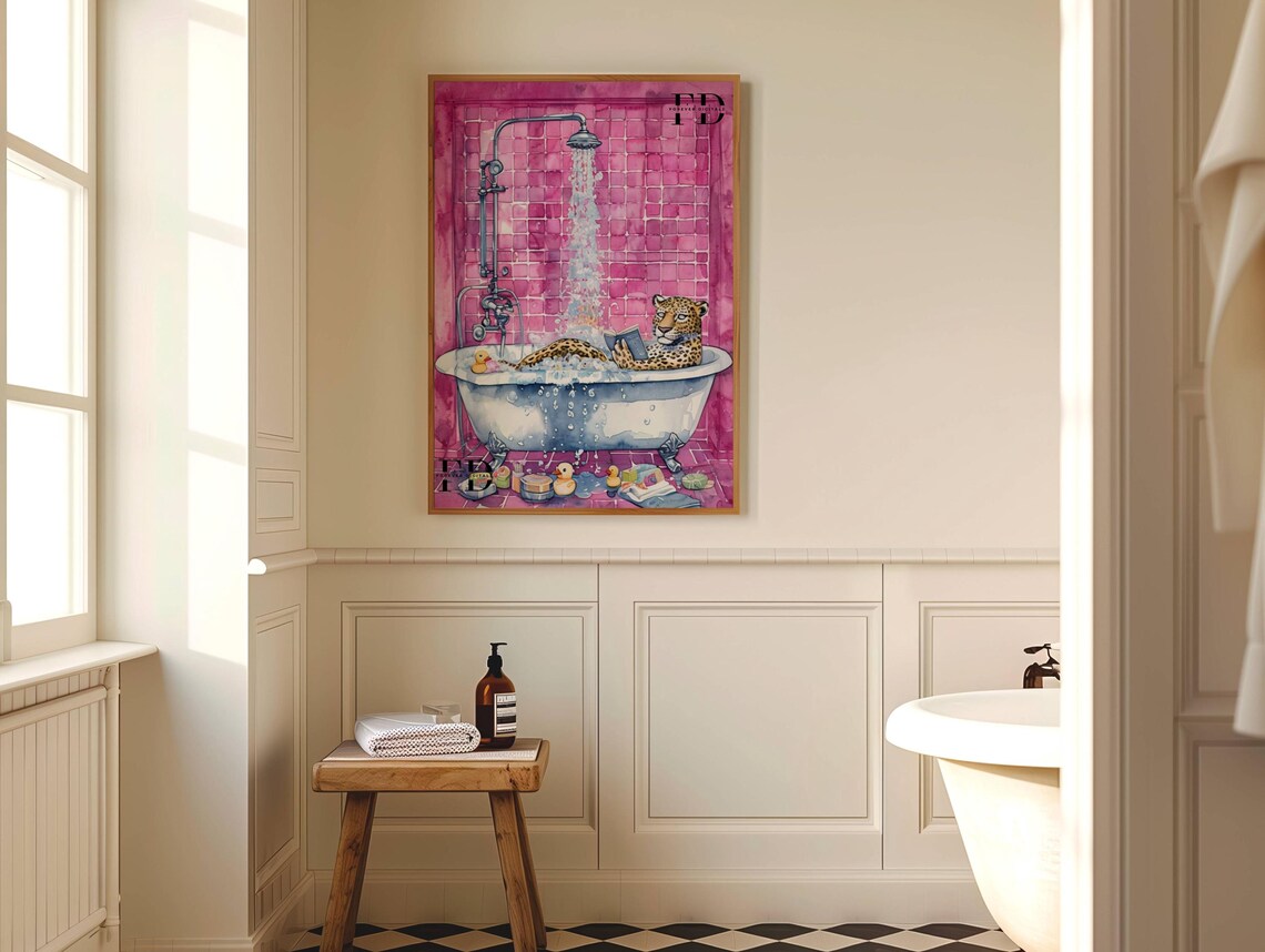 Leopard Bubble Bath Reading Book Funny Bathroom Decor Poster - Image 2