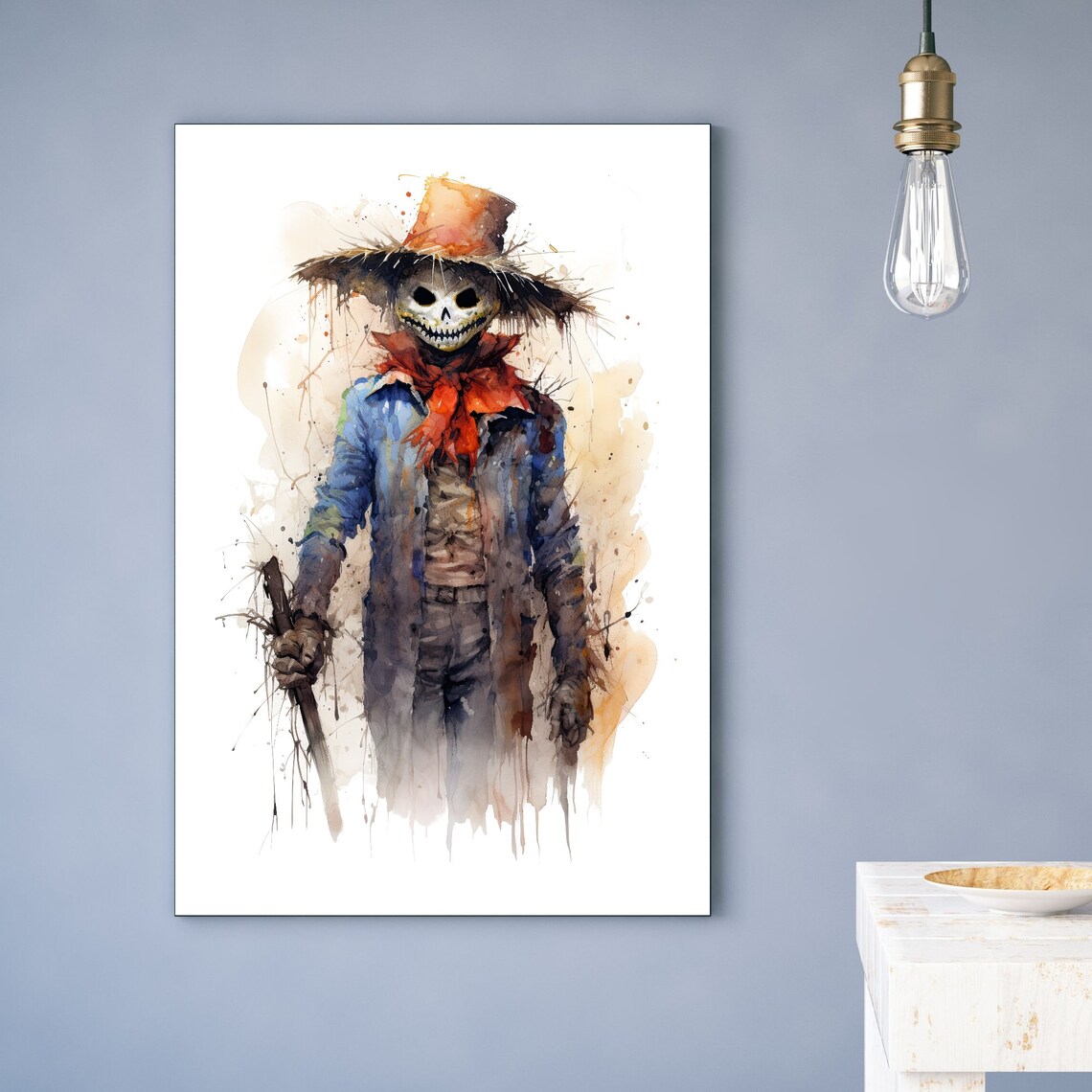 Halloween Witch Watercolor Set, Haunted House Wall Art Print