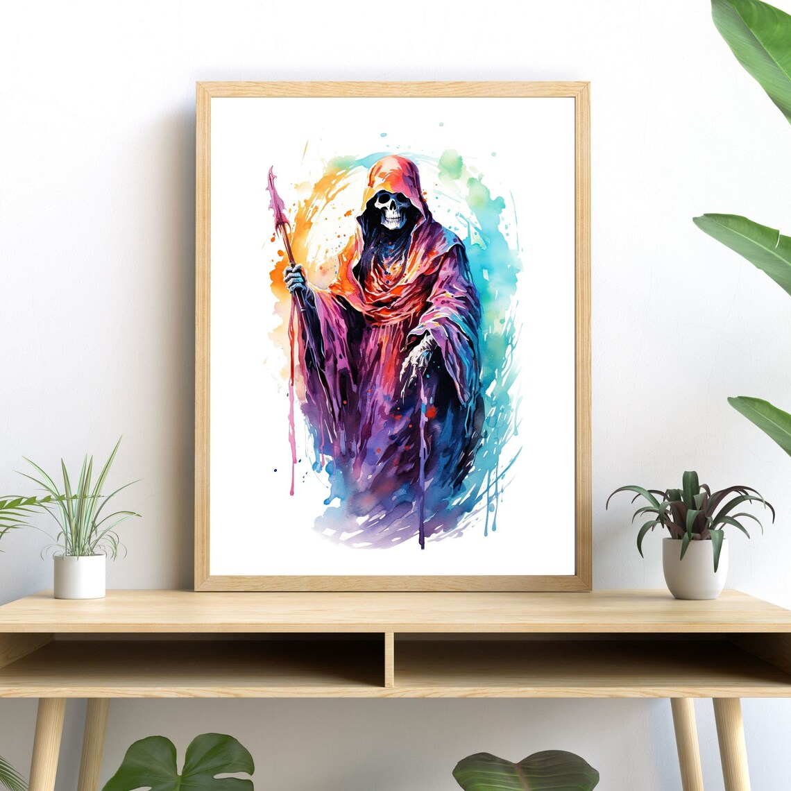 Watercolor Grim Reaper, Spooky Halloween Art Print