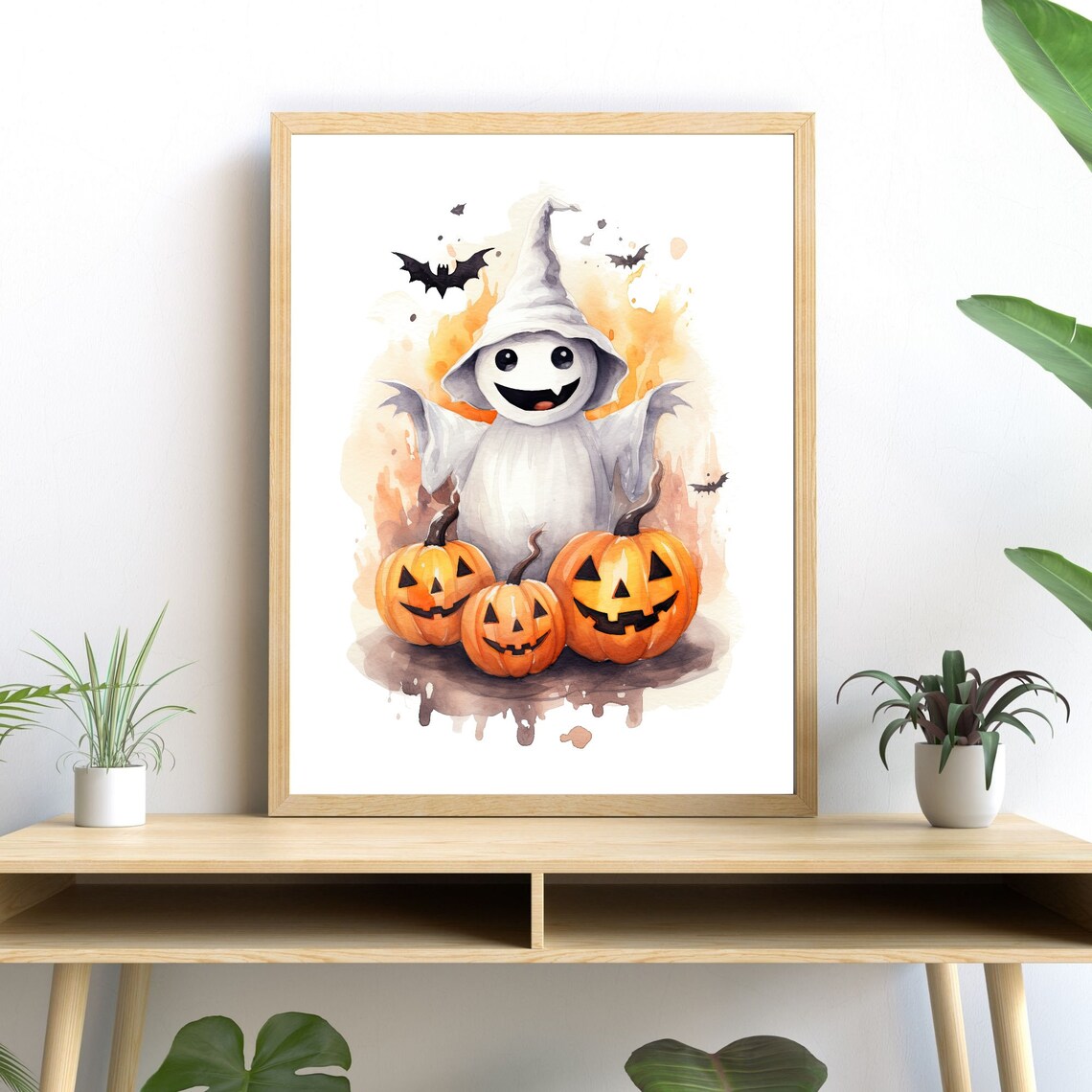 Cute Witch Ghost Watercolor Halloween Illustration