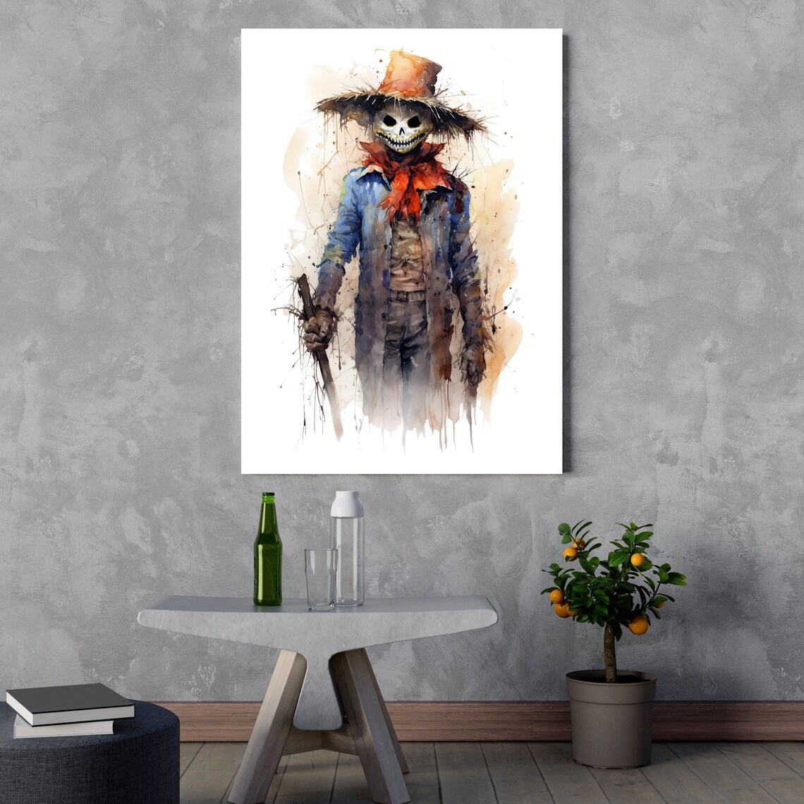 Rustic Scarecrow Watercolor Halloween Farmhouse Decor - Image 3