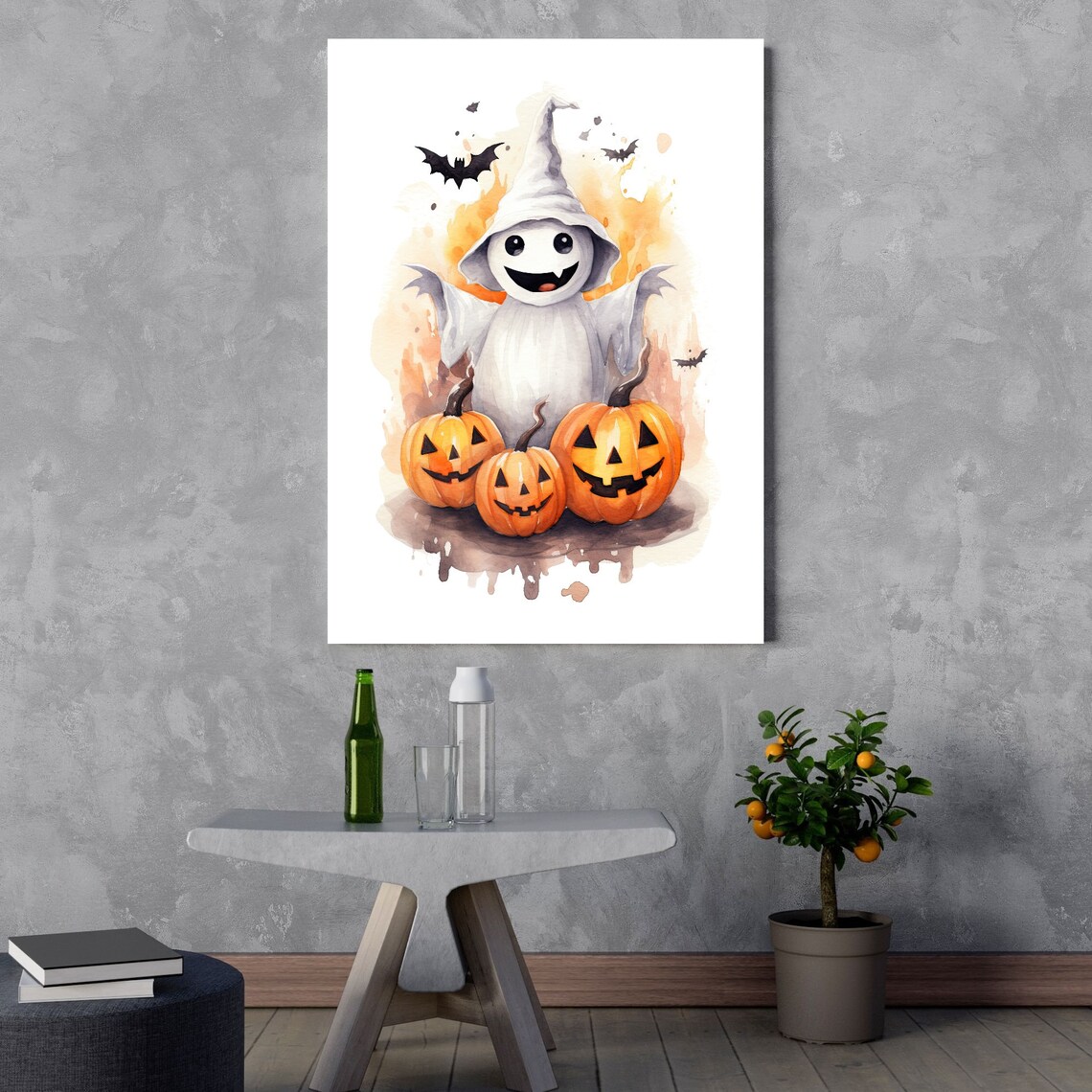Cute Witch Ghost Watercolor Halloween Illustration - Image 3
