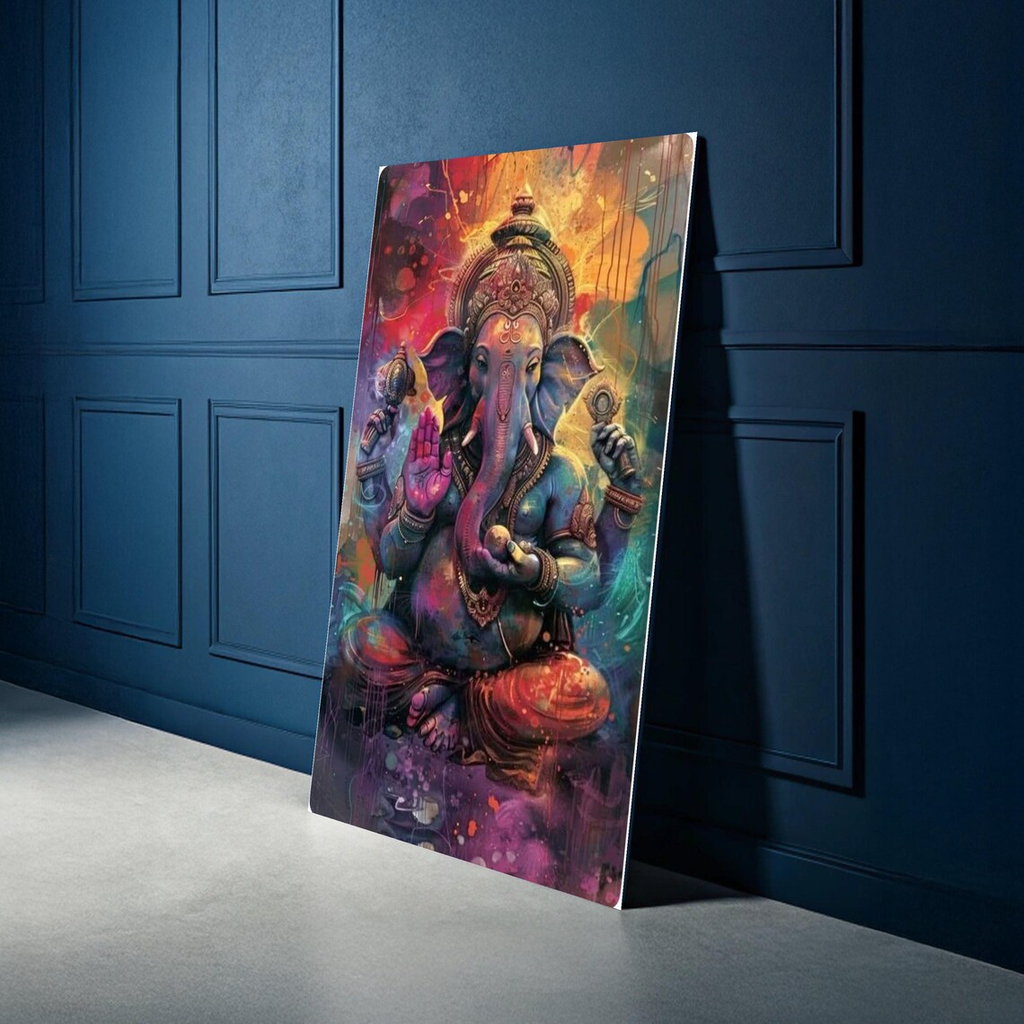 Vibrant Lord Ganesha Hindu Elephant God Colorful Spiritual Art Poster