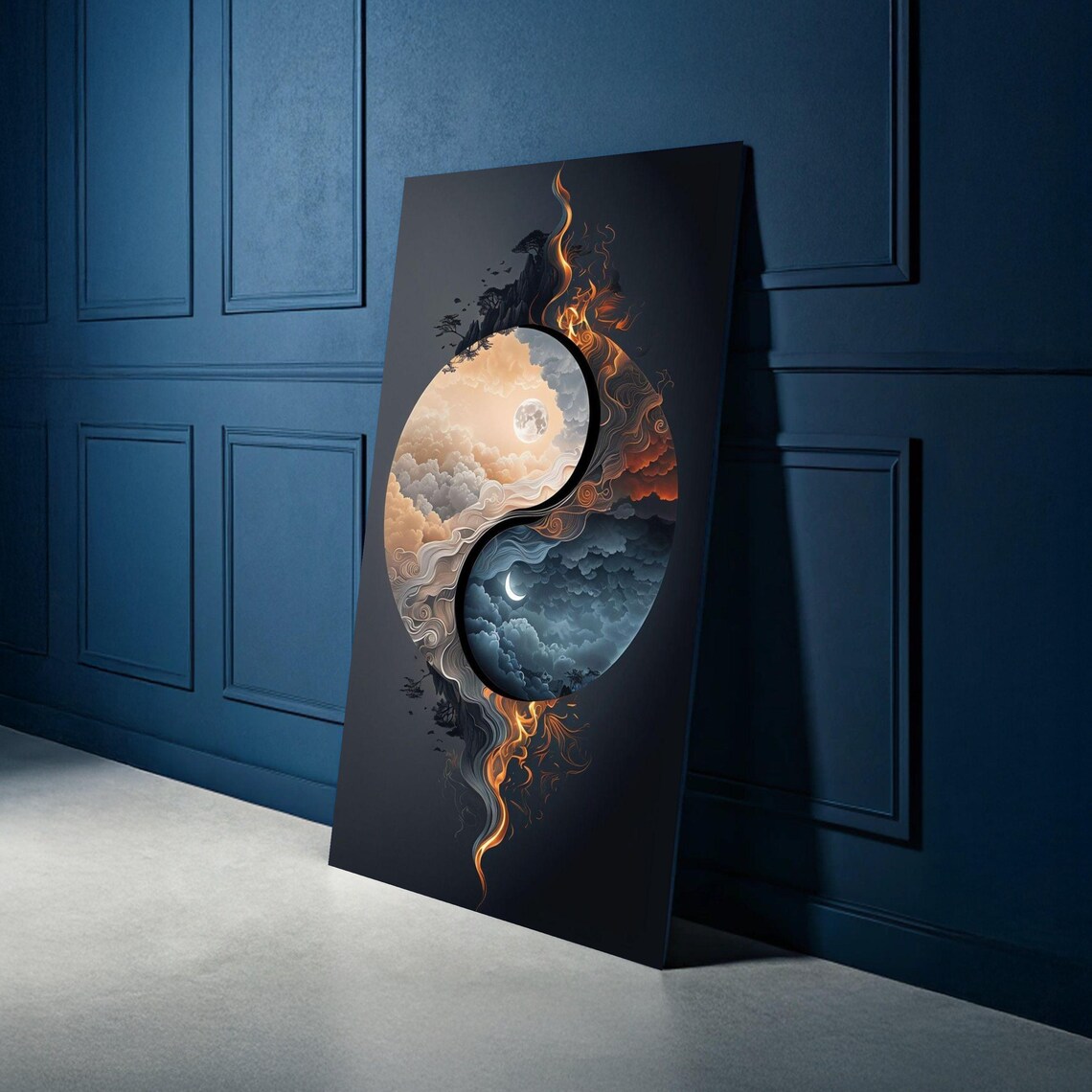 Yin Yang Fire Water Day Night Sky Dual Energy Balance Art Poster