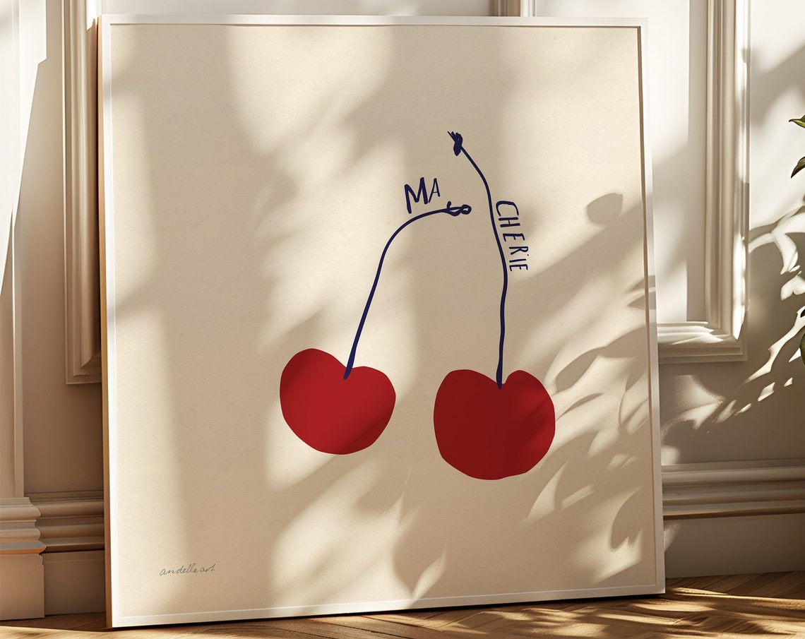 Ma Cherie French Cherry Pair Retro Kitchen Fruit Art Wall Poster