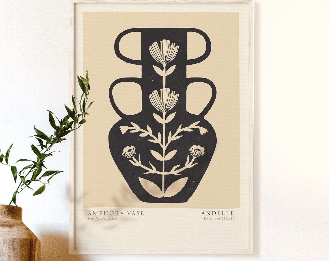 Amphora Vase No IV Ceramics Poster With Black Floral Greek Vase