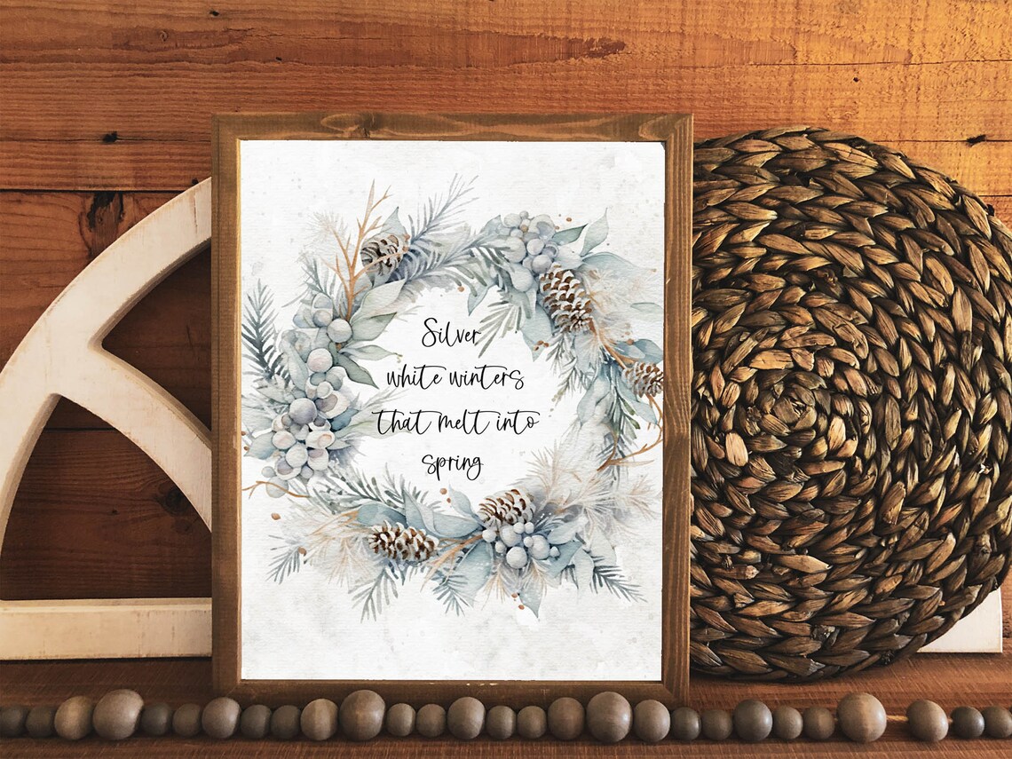 Silver White Winters That Melt Into Spring Frosty Pinecone Wreath Poster - Image 5
