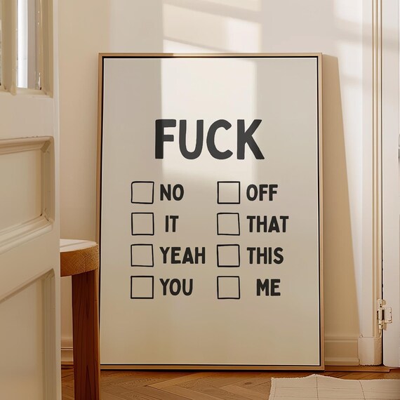 Fuck Checklist Sweary Funny Typography Office Wall Decor Poster