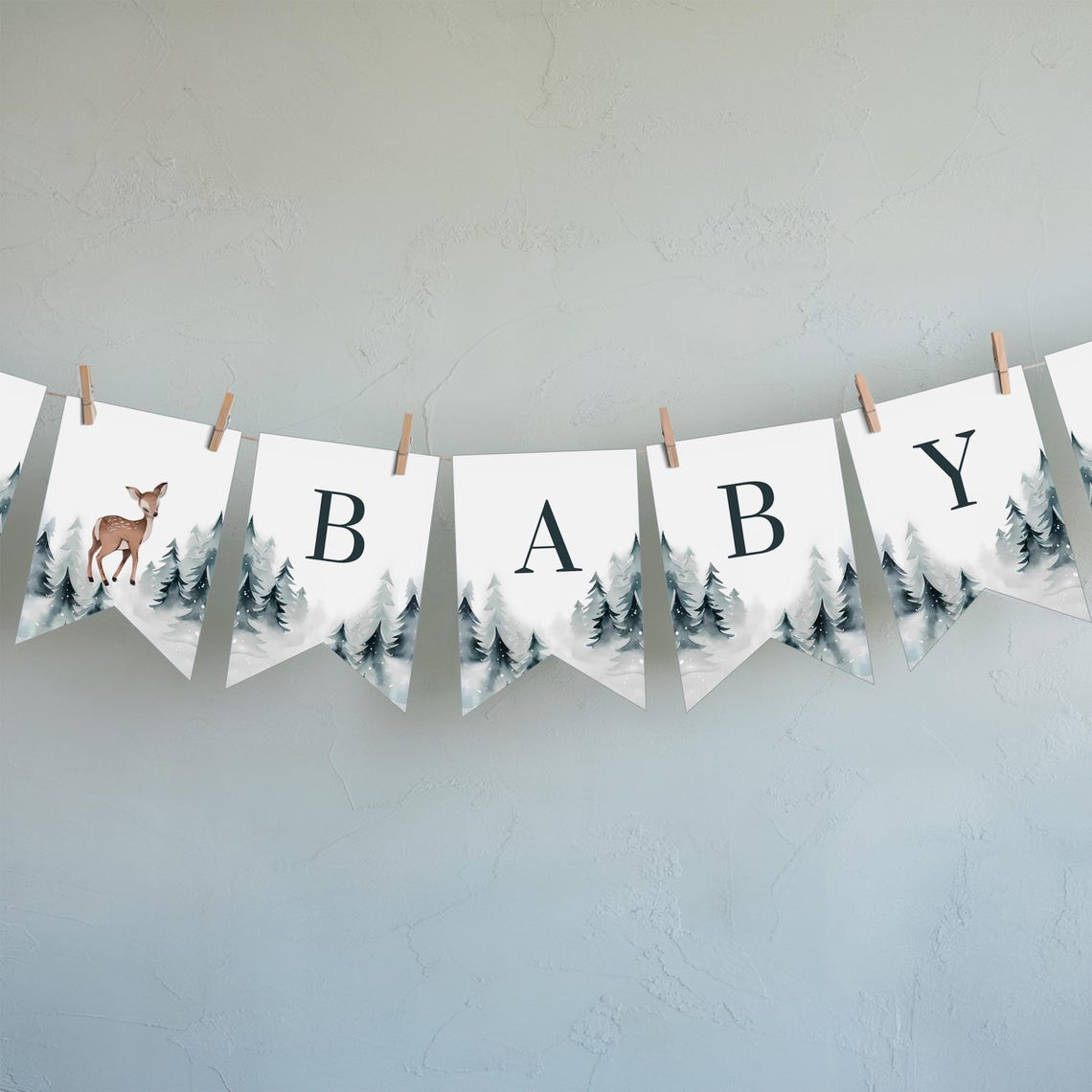 Woodland Deer Baby Shower Banner Garland Pine Tree Party Print - Image 4