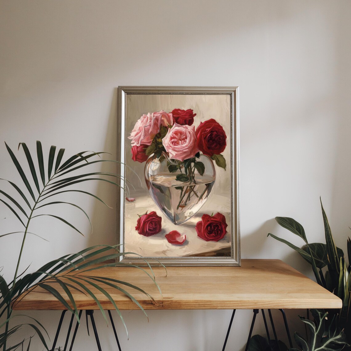 Red and Pink Roses Glass Vase Oil Painting Classic Floral Poster - Image 4