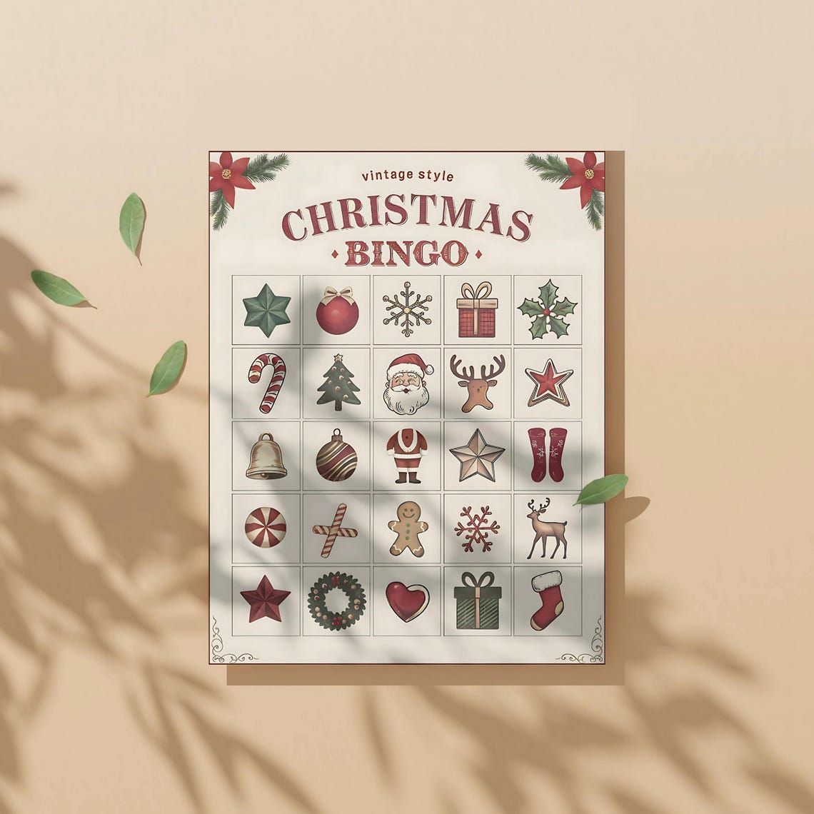 Fun Vintage Style Christmas Bingo Game Cards Holiday Party Print - Image 3