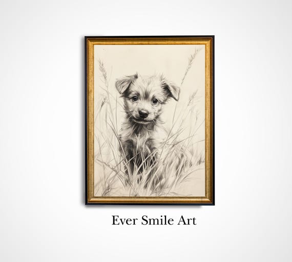 Cute Puppy Drawing Wall Art For Nursery Dog Decor Pet Portrait Instant Gift For Kids And Dog Lovers Gift