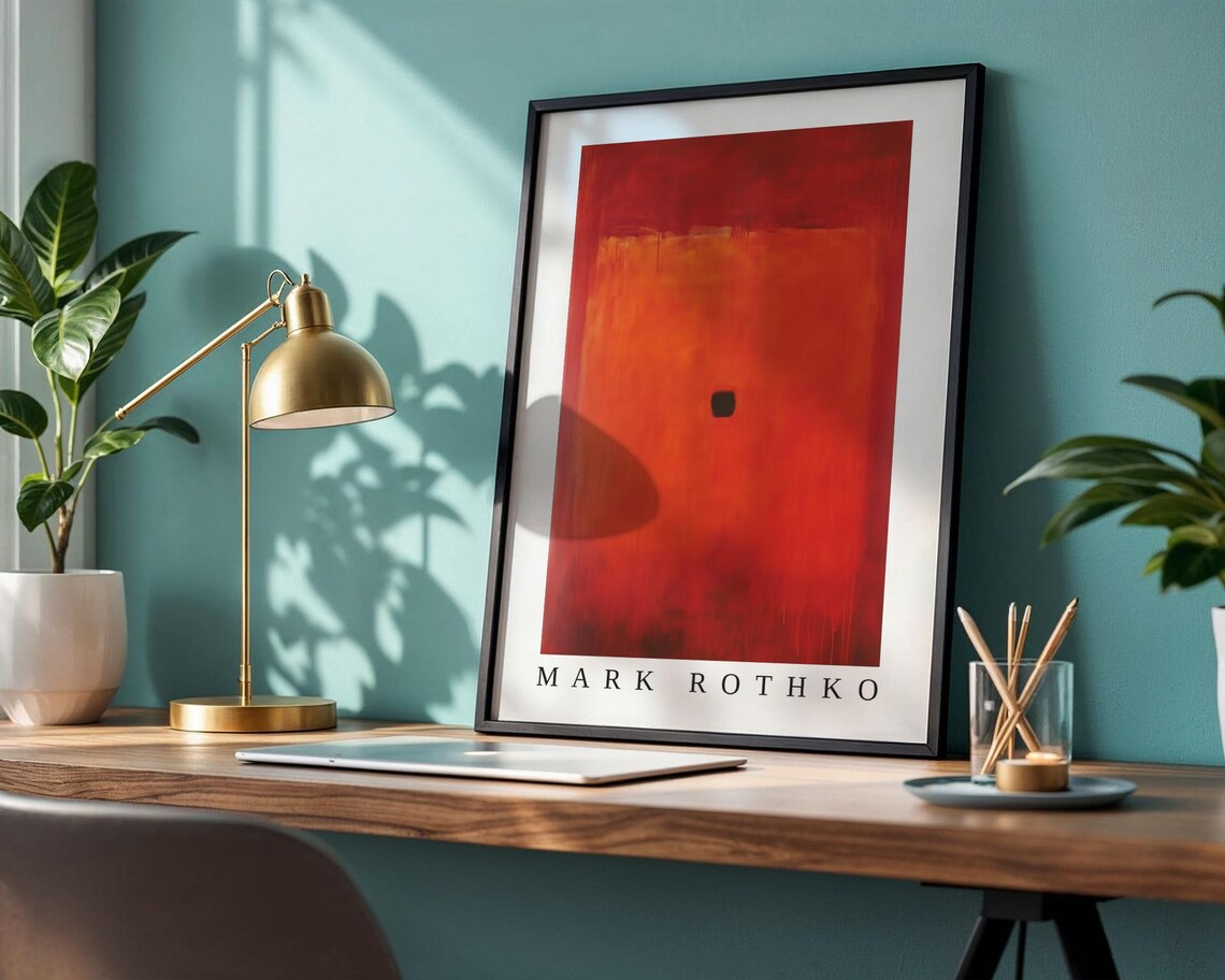 Mark Rothko Crimson Color Field With a Single Black Dot Abstract Poster - Image 2