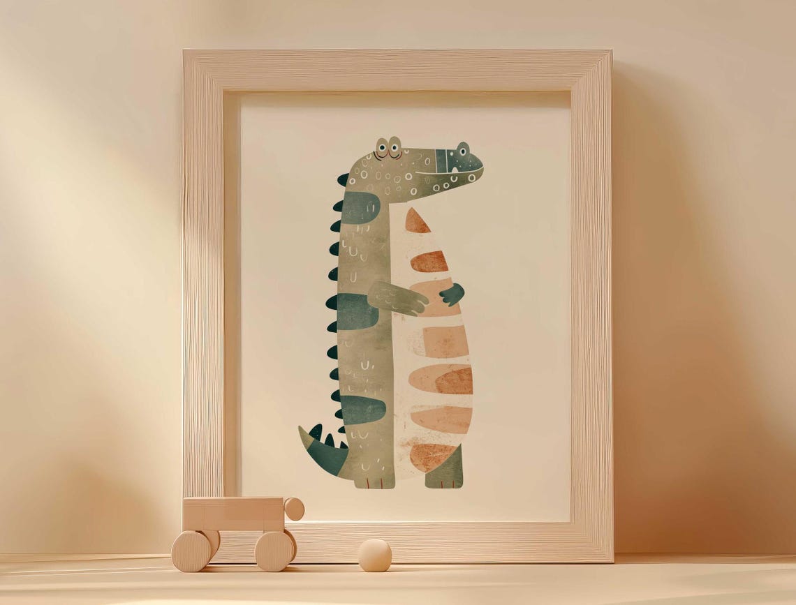 Friendly Smiling Crocodile Standing Tall Cute Nursery Wall Art