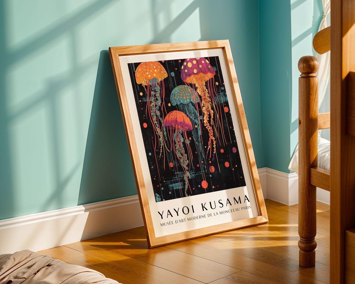 Yayoi Kusama Colorful Jellyfish in a Dotted Deep Sea Art Poster - Image 5