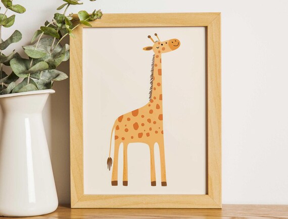 Smiling Giraffe Safari Baby Nursery For Cute Kids Room Wall Art