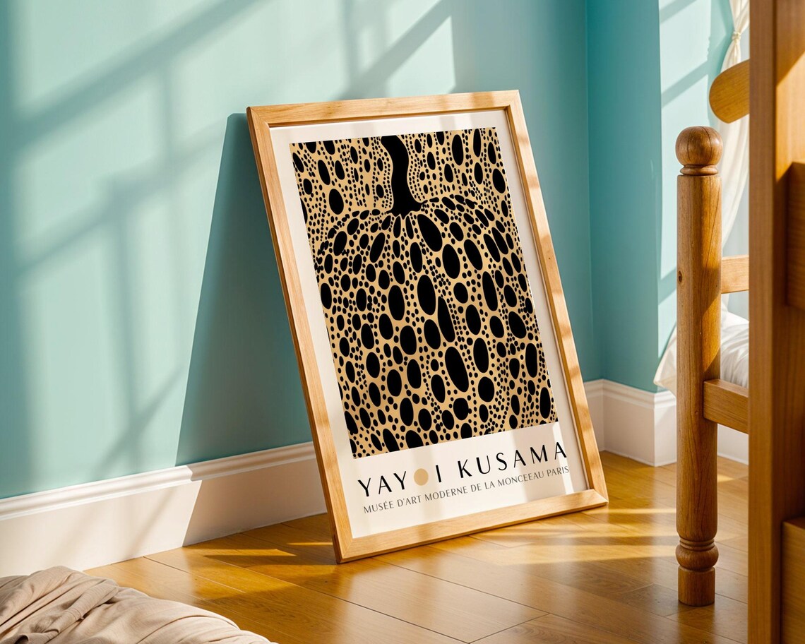 Kusama Dotted Pumpkin In Beige And Black Museum Style Poster - Image 5