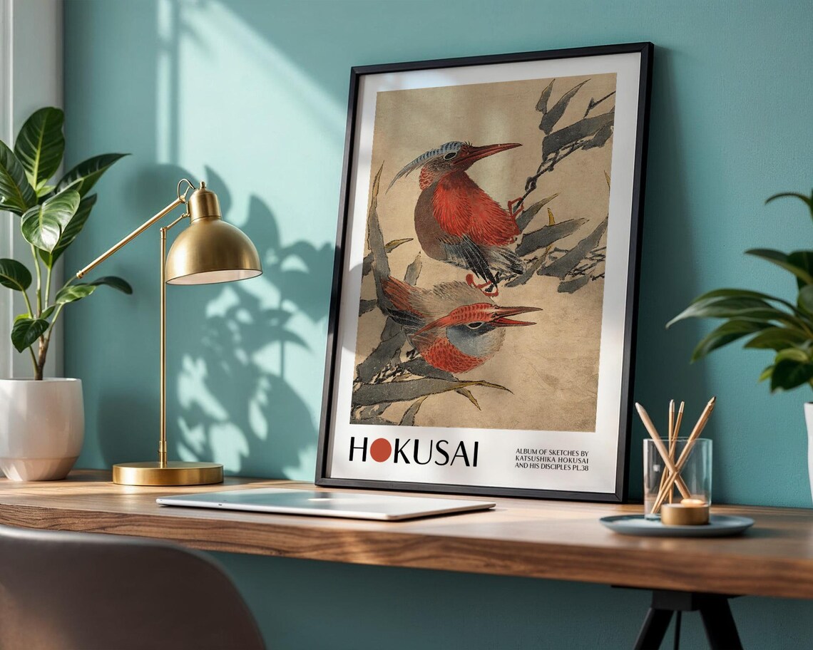 Katsushika Hokusai Japanese Birds, Vintage Japan Art - Image 2