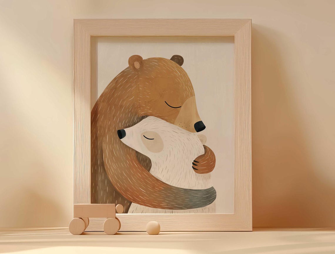Big Brown Bear Hugging White Polar Bear Sweet Nursery Poster