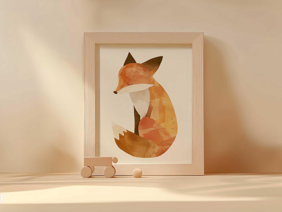 Sleeping Orange Fox Watercolor Cute Baby Nursery Animal Poster - Image 4