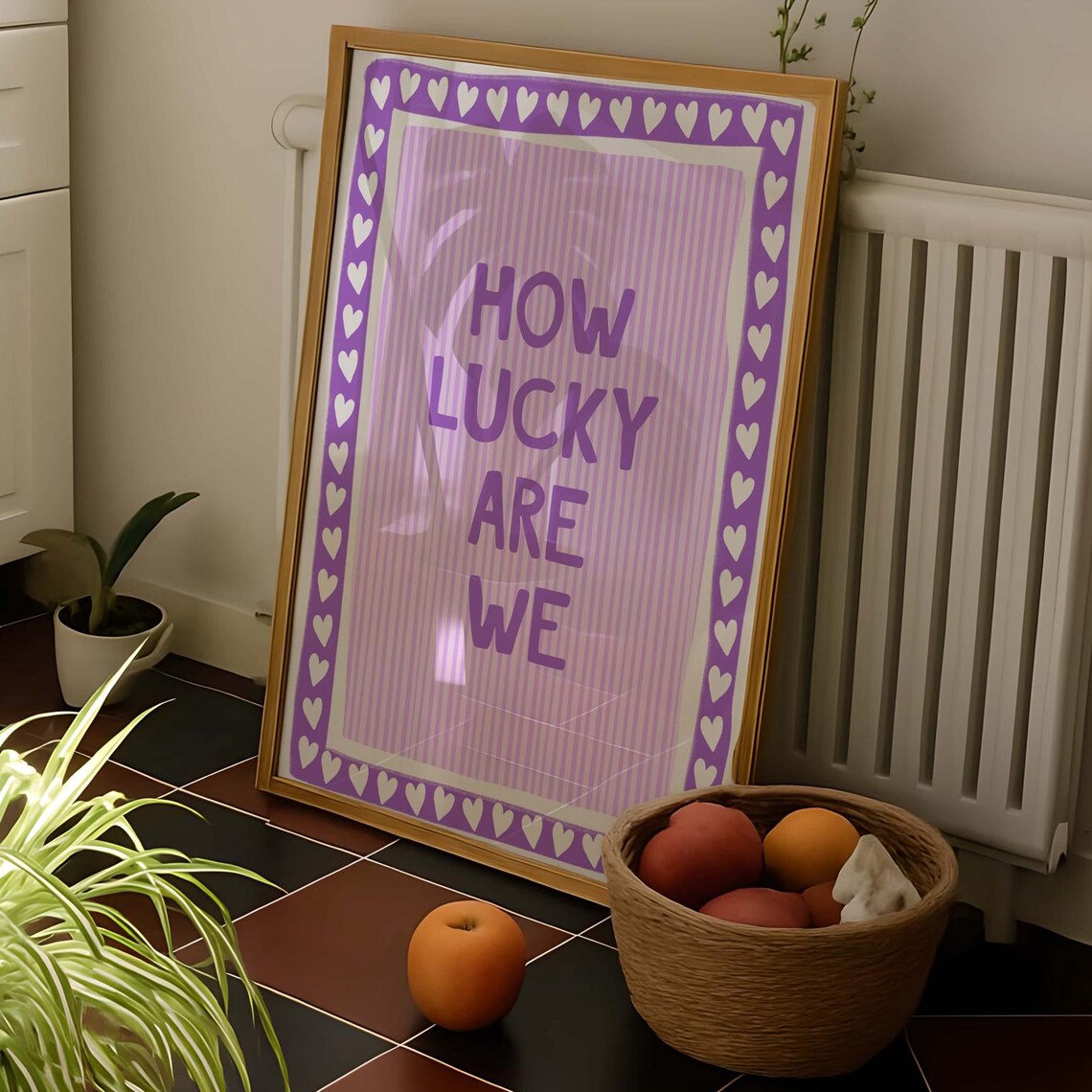 How Lucky Are We Purple Heart Stripe Preppy Quote Poster Art