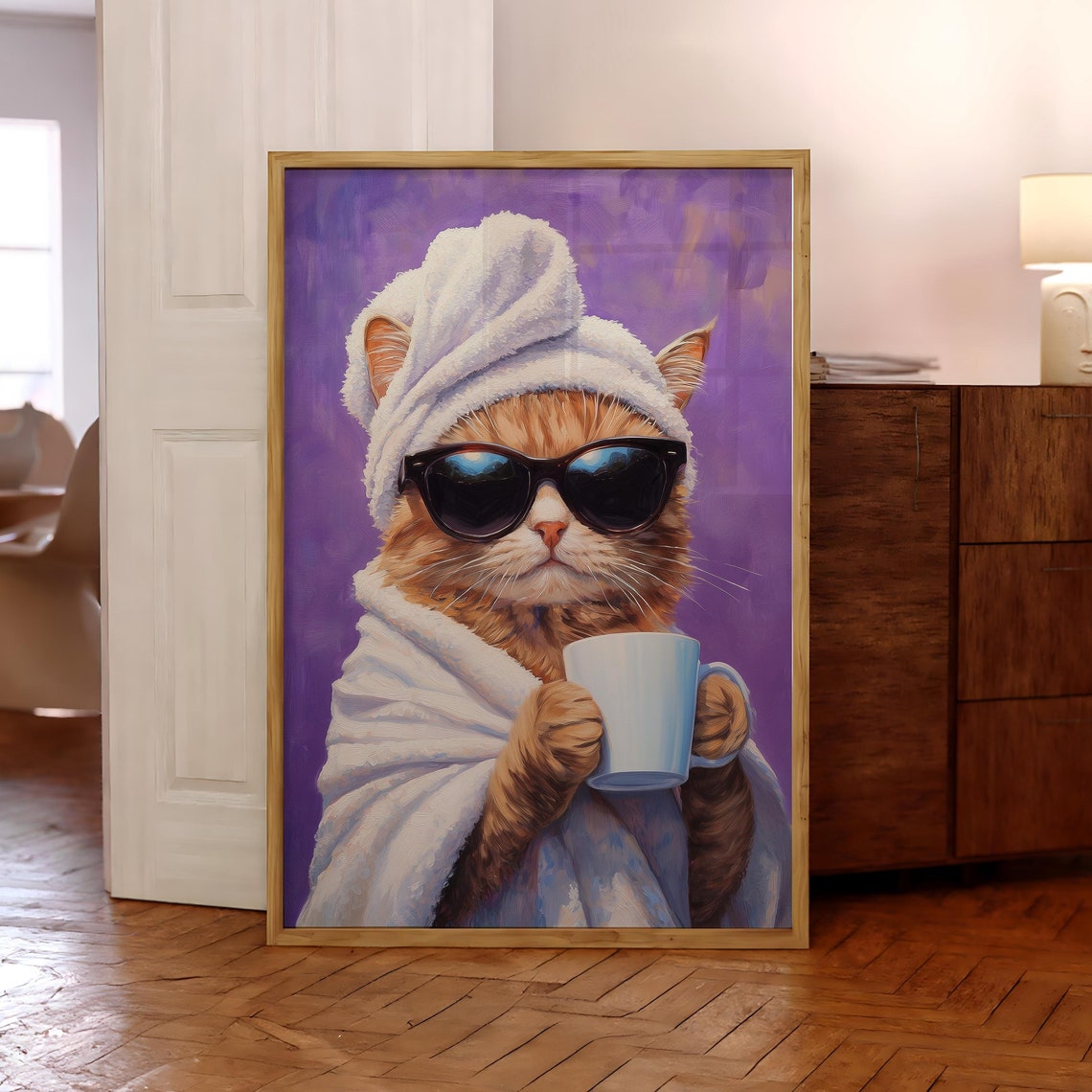 Funny Ginger Cat Sunglasses Coffee Spa Day Maximalist Dopamine Poster