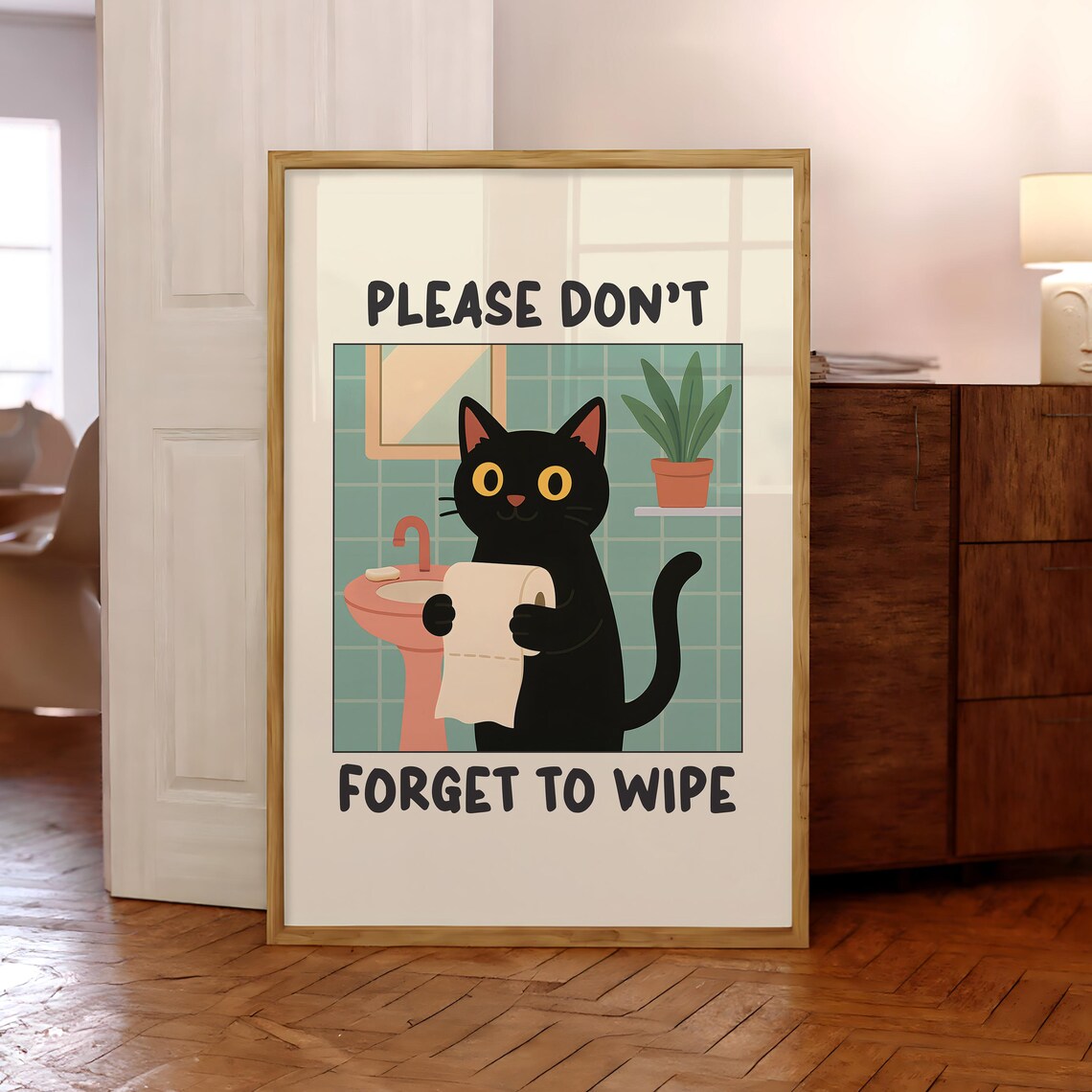 Funny Bathroom Cat Pooping Humor Toilet Poster