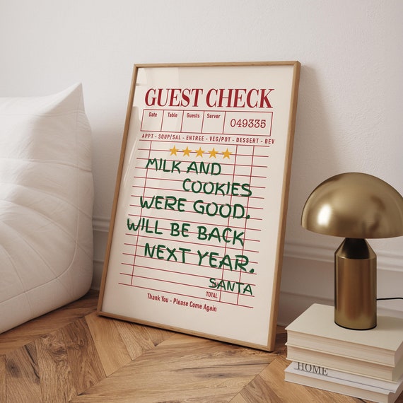 Cookies Were Good Guest Check Poster Vintage Print Trendy Christmas Santa Wall Art Funky Retro Digital File
