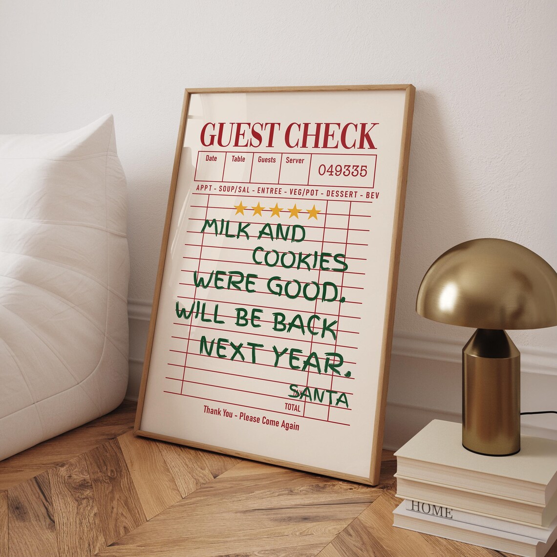 Funny Santa Guest Check Milk and Cookies Christmas Receipt Print